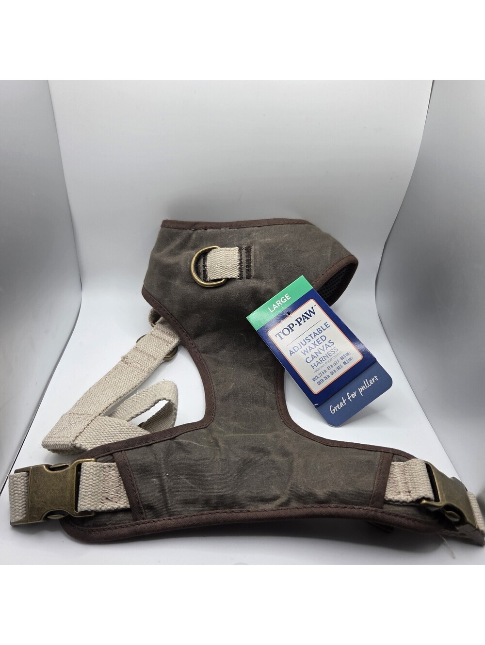 Top Paw Dog Harness Adjustable Waxed Canvas Brown Earthy Large